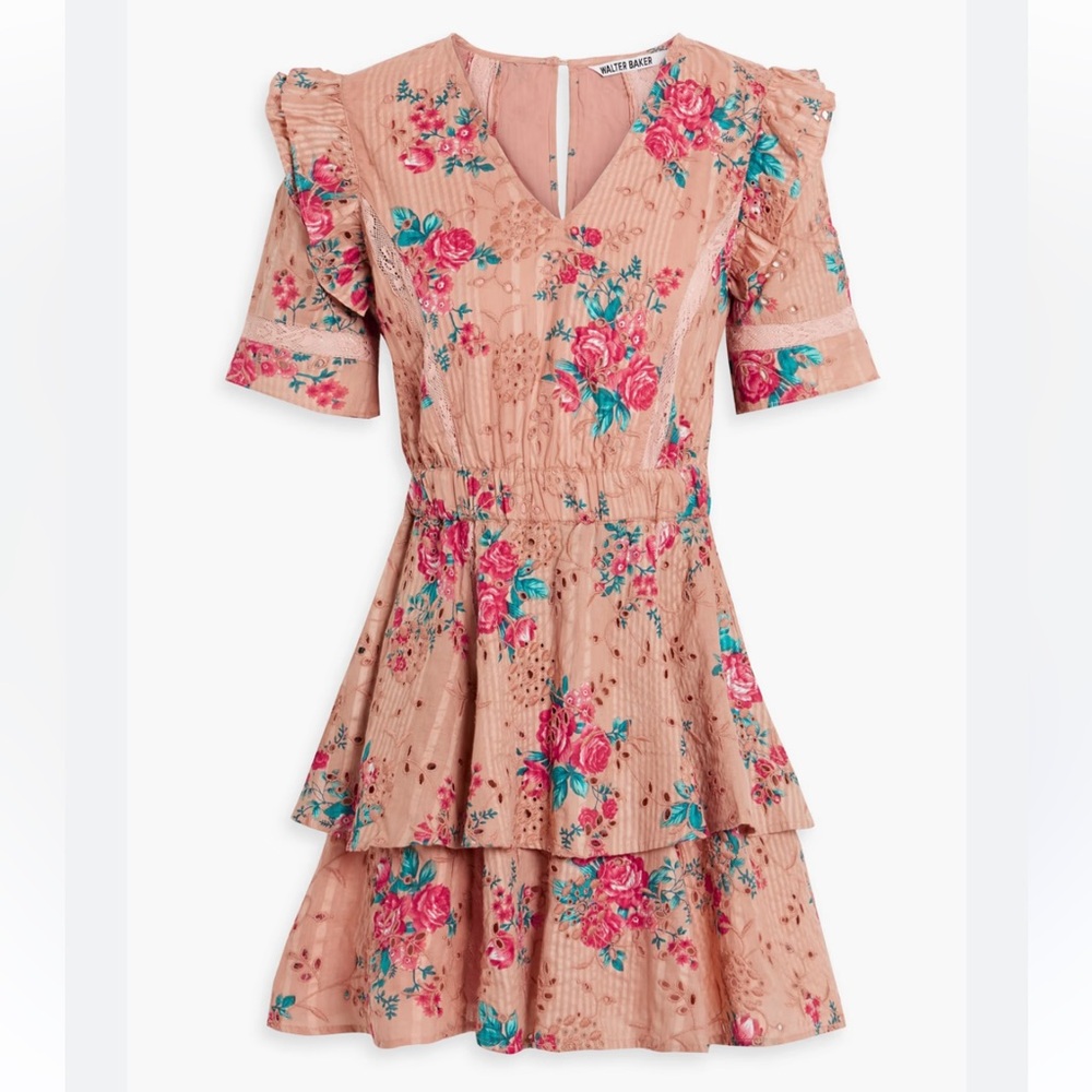 Walter Baker Pink Ivette Floral-print Broderie Anglaise Cotton Mini Dress
